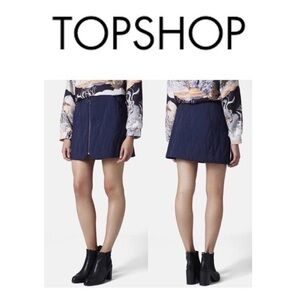 Topshop Navy Blue Quilted Zippered Skirt Sz 4